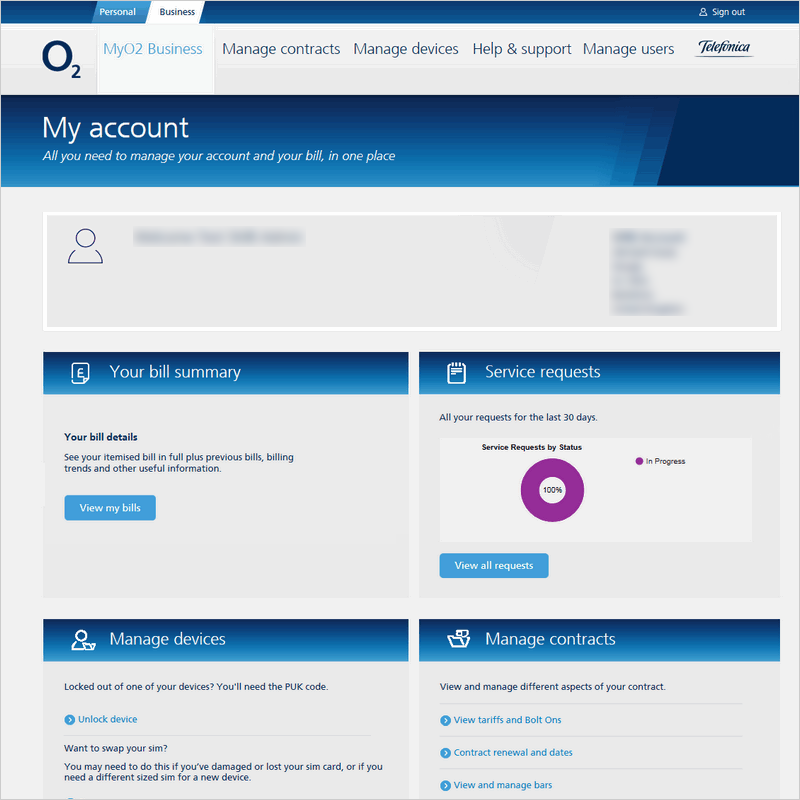 O2 My Account – For 10+ connections and not partner managed
